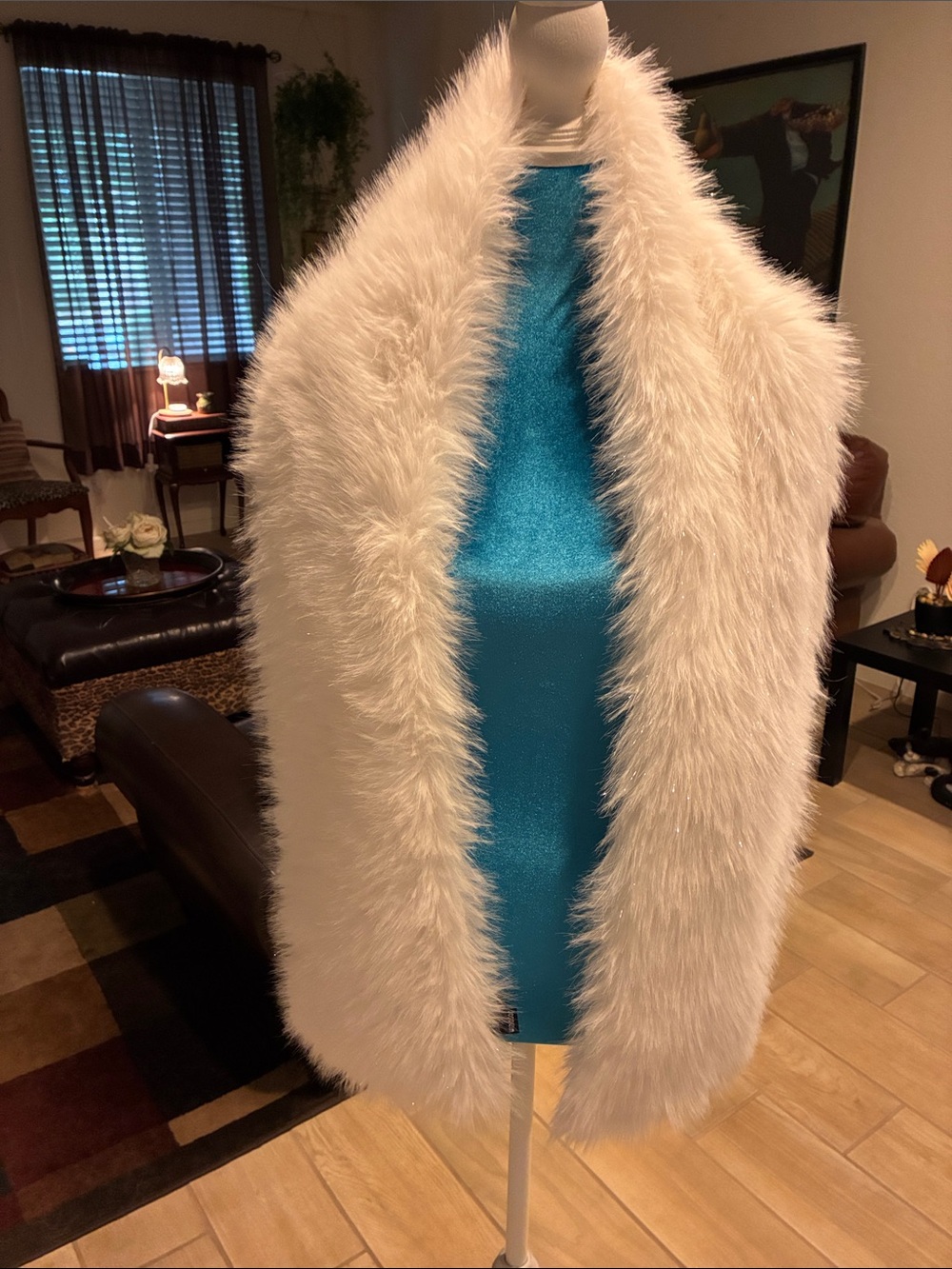 Windsor White Faux Fur Cape with delicate silver accents